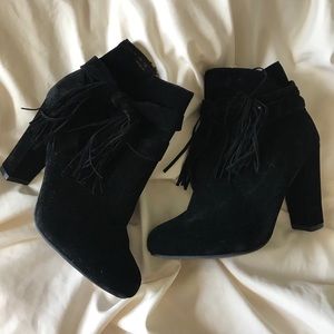 Black fringe booties